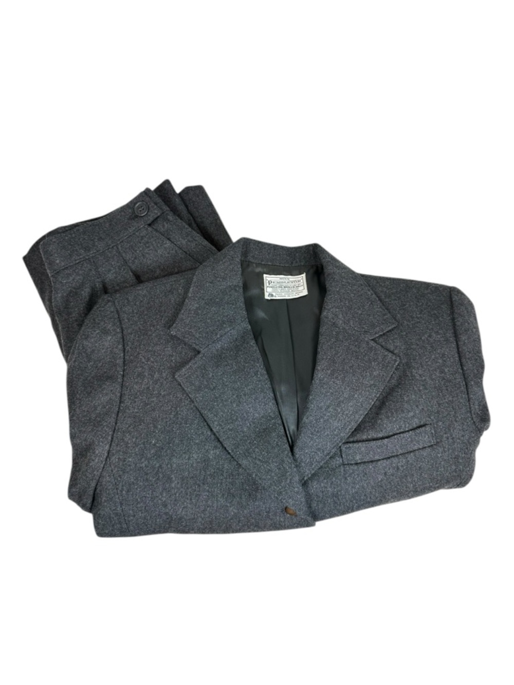 VINTAGE PENDLETON Grey Wool Blazer Skirt Suit Set Women's Size 6/8